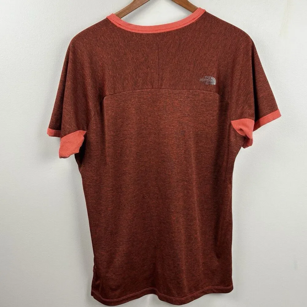 The North Face T-Shirt Mens Medium Flash Dry Red Orange Short Sleeve Band Light